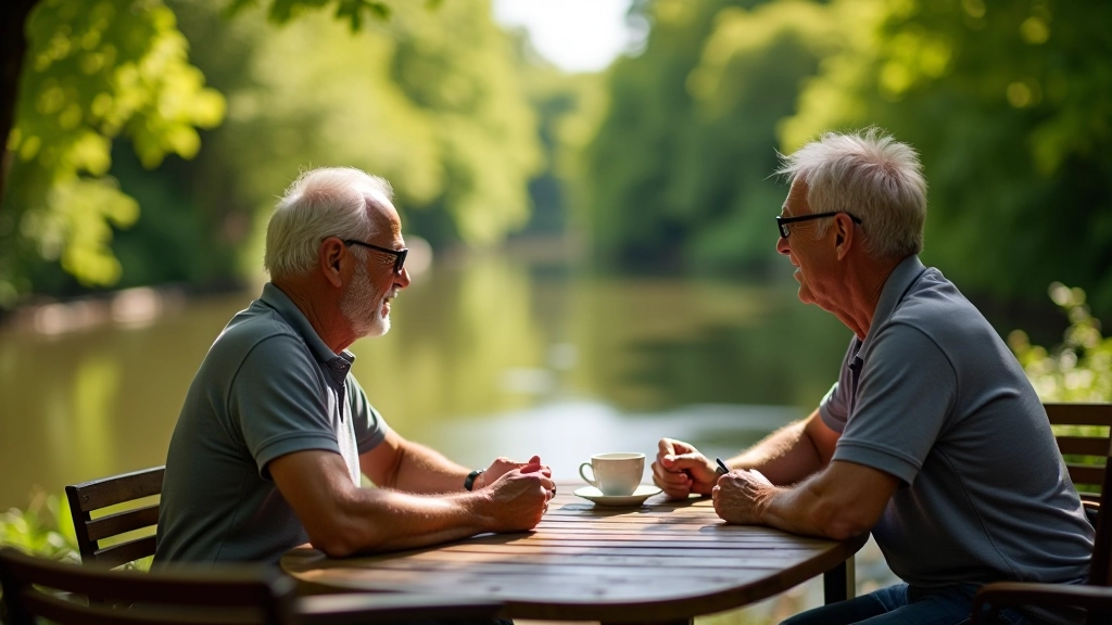 Fietsers pauseren aan een rivier terrasje, uitzicht op de Maas